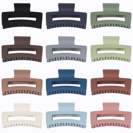 Sisiaipu Hair Accessories - 12 Pcs 3.5 Inch Square Rectangle Jaw Clips for Women and Girls, Multicolor, Thick and Thin Hair