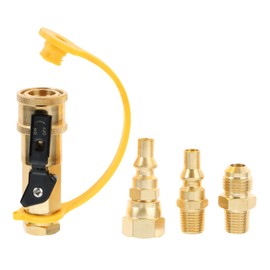 DRELD 1/4" RV Propane Quick Connect Fitting Adapter Valve Shutoff Valve and Full Flow Plug Kit, with 3/8" Male Flare Fitting to Quick Connection for RV, Trailer, BBQ Hose Pipe Lines