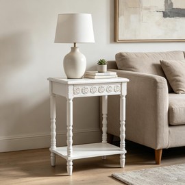 SOFE White Wood End Table, Modern Living Room Side Table, Sofa Couch Table Bedside Table, Narrow Nightstand for Bedroom, Suit for Small Space