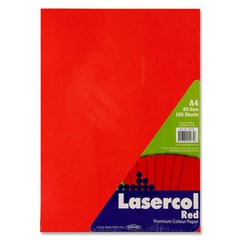 Premier Stationery A4 Paper. 80gsm. Red. Pack of 100 Sheets., S4542758
