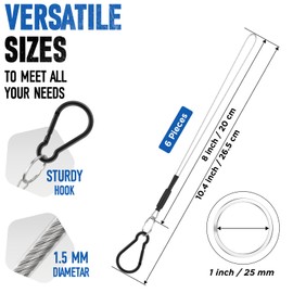 MILYARD 6 Pack Hanging Wires with Carabiner, 8 Inch Stainless Steel Small Hanging Cable Rope, Plants Hanging Rope for Bird Feeders, Plant Extenders, Lanterns, Tree, Yard Decoration