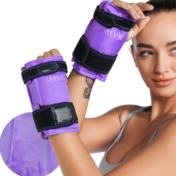 REVIX Wrist Ice Pack Wraps for Carpal Tunnel Relief (2-Piece Set) Reusable Gel Ice Packs for Hand Injuries, Rheumatoid, Tendinitis and Swelling, Purple