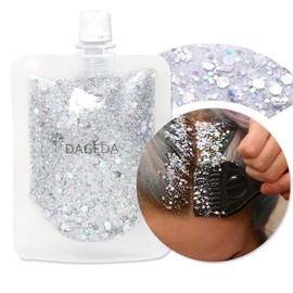 DAGEDA DAGEDA 40ml Body Glitter Gel, Face Glitters Body Gel Sequins Shimmer Liquid Eyeshadow, Chunky Glitter for Face Hair Nails, Holographic Cosmetic Laser Powder Festival Glitter Makeup (Silver)