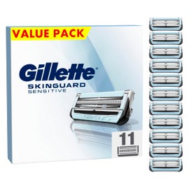 Gillette Gillette SkinGuard Sensitive Rasierklingen, 11 Ersatzklingen für Nassrasierer Herren, verbesserter Gleitstreifen, passend für Fusion-Griffe, Geschenk für Männer