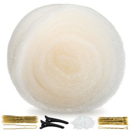 Hair Sponge for Updo, Hair Bumps for VolumeI Insert, Hair Filler and Hairpins Tool with Bobby Pins, Include 100 Rubber Bands, 50 U Shape Hair Pins, 20 Hair Clips, 2 Black Plastic Clips (Beige)
