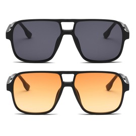 Long Keeper Retro Pilot Sunglasses Aviator Glasses Men Women Square Sunglasses Large 70s Classic Square Pilot Retro Glasses UV400, Black / dark grey + black / orange