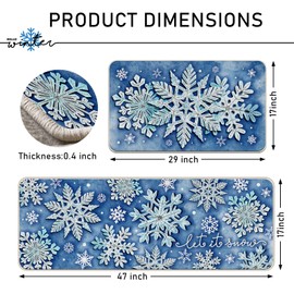 Tailus Winter Snowflake Blue Kitchen Rugs Set of 2, Let It Snow Kitchen Mats Decor, Seasonal Floor Door Mat Home Decorations - 17x29 and 17x47 Inch