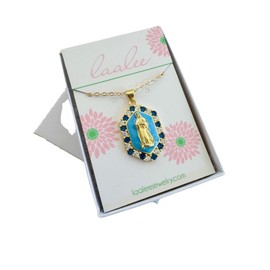 Blue Virgin Mary Pendant Necklace, 14k Gold Filled Chain, Giftbox, 18", Mother's Day Gift, Religious Jewelry