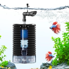 AQQA USB Fish Tank Filter,4W Quiet Electric Power Aquarium Sponge Filter,Triple Filtration with Bio Media & Fluidized Bed,Adjustable Submersible Aquarium Internal Filter Pump,for Up to 250L