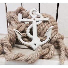 Seaside No.64 - Maritime Decoration - Coat Hook Anchor - Wall Hook Wall Decoration - Jacket Hook Hallway Decoration - Cast Iron - Bathroom Decoration - Gift Item - (White)