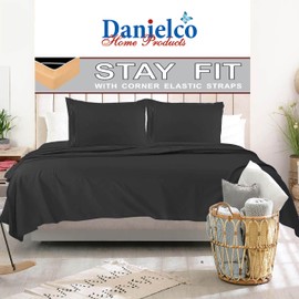Danielco Home Products Bed Sheet Sets - Stay fit on Mattress with Elastic Straps at Corners - Full, Black
