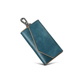 Kawaoto Men&#39;s Key Case, 4 Hooks, Pueblo Leather, Made in Japan, Genuine Leather, 2 Cards, 1 Bill, Carabiner, Key Case, Multi-functional, Slim, Gift, Christmas, navy