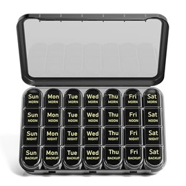 Betife Pill Box Organiser 4 Times a Day, Weekly Pill Boxes, Portable 7 Day Tablet Organiser, Daily Pill Dispenser 4 Compartments, Large Tablet Box for Medication, Vitamins, Supplements