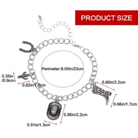 HYXITVCG Western Bracelet for Women Vintage Horseshoe Cactus Cowgirl Hat Cowgirl Boot Bracelet Silver Chain Bracelet for Women Western Jewelry for Women Cowboy Accessories