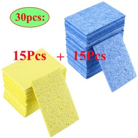 Soldering Sponge, High Temperature Resistant Solder Sponge, Soldering Iron Cleaner for Soldering Iron Tips Station Welding Gun, Thicker Soldering Tip Cleaner - (30 Pack, 2.36" x 1.57", Yellow & Blue)