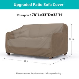 BROSYDA Patio Sofa Cover Waterproof - Heavy Duty 3-Seater Outdoor Couch Cover, Patio Furniture Covers with Air Vent and Handles, 78" L ×33" D×32" H, Brown