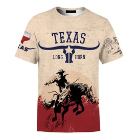 Unisex 3D Texas T Shirts Vintage Texas Longhorn Bull Icon Shirts for Women and Men Beige