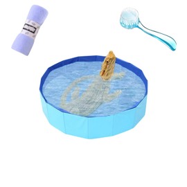 Bearded Dragons Foldable Bathtub with Soft Brush and Towel Set Reptile Accessories Swimming Pool Relax Cleaning Set for Small Pets Guniea Pig Turtle Hedgehog (11.8x3.93In)