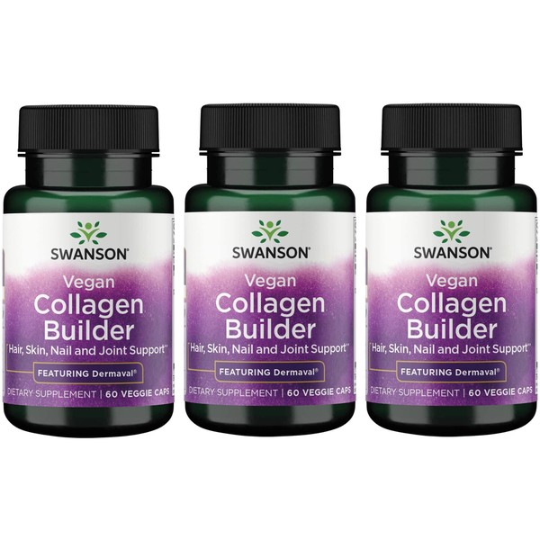 Swanson Vegan Collagen Builder - Featuring Dermaval - Hair, Skin, Nail Health - 60 Veg Caps 3 Pack