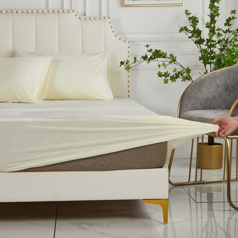 Cream Crystal Velvet Fitted Sheet Queen Only with 16" Elastic