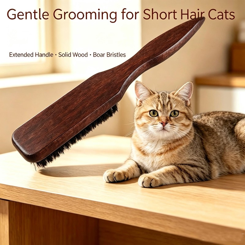Boar Bristle Cat Hair Brush,Gentle Grooming Brush for Short Haired