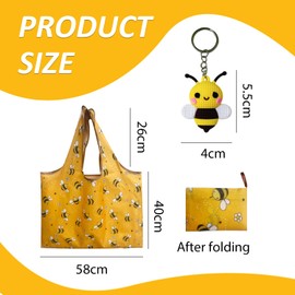 1 Piece Foldable Shopping Bag, 1 Piece Bee Keychain, Bee Print Shopping Bag, Women's Shopping Bag, Clothing Storage Bag, Reusable Tote Bag