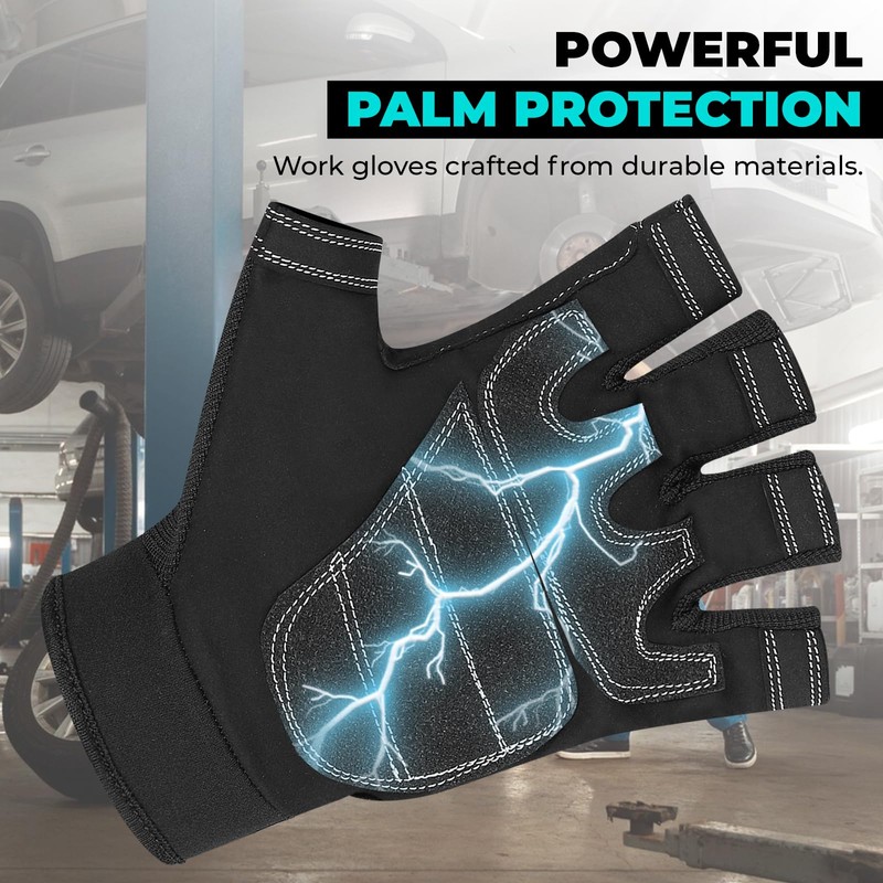 SAWANS Fingerless Working Gloves for Men Performance Heavy Duty Half-Finger