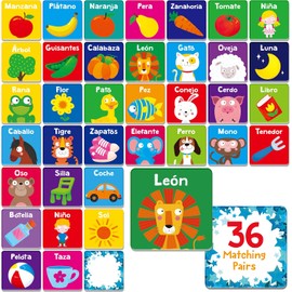 Hebayy Spanish Memory Matching Game, 72 PCS First Words Matching Cards for Toddlers, 36 Pairs Memory Cards Educational Toys Preschool Spanish Learning Activities for 4 5 6 Years Old
