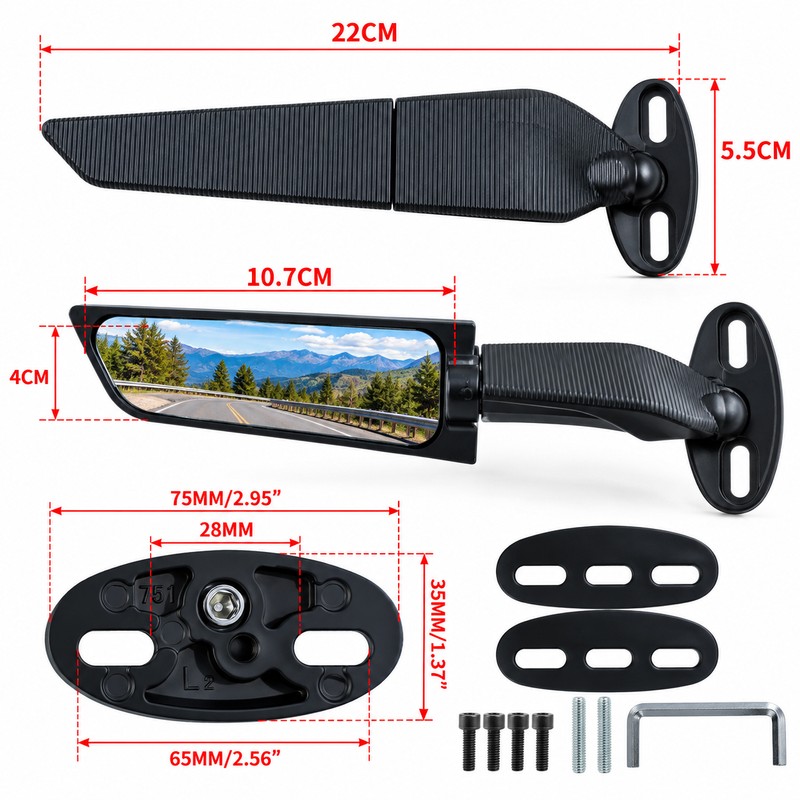 Motorcycle Wing Mirrors for Sportbike Rearview Visibility – Foldable Aerodynamic-Style
