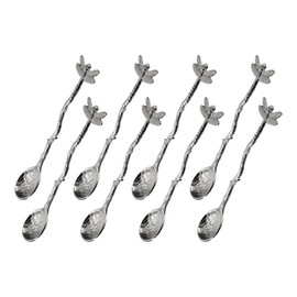 sourcing map 8pcs Retro Dragonfly Spoon, 4.3 Inch Coffee Spoon, Stirring Spoon, Tea Spoon, Dessert Spoon, Curve Handle Spoon Kitchen Gadget, Black