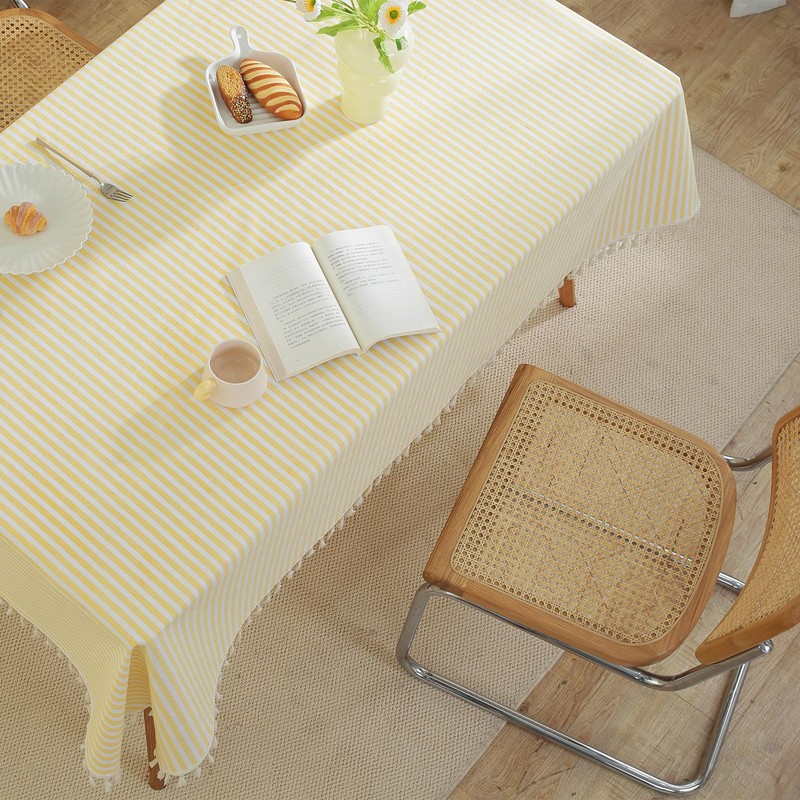 meioro Striped Tablecloth, Rectangular Tablecloth with Tassels, Washable Tablecloths, Decorative