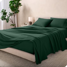 Bare Home Flannel Sheet Set 100% Cotton, Velvety Soft Heavyweight - Double Brushed Flannel - Deep Pocket (Queen, Forest Green)