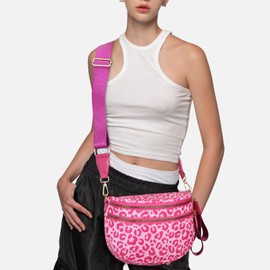 hibear Leopard Print Purse for Women,Spacious Bum Bag Crossbody Fanny Pack Waist Bag Shoulder Handbag Bumbags (rose red)