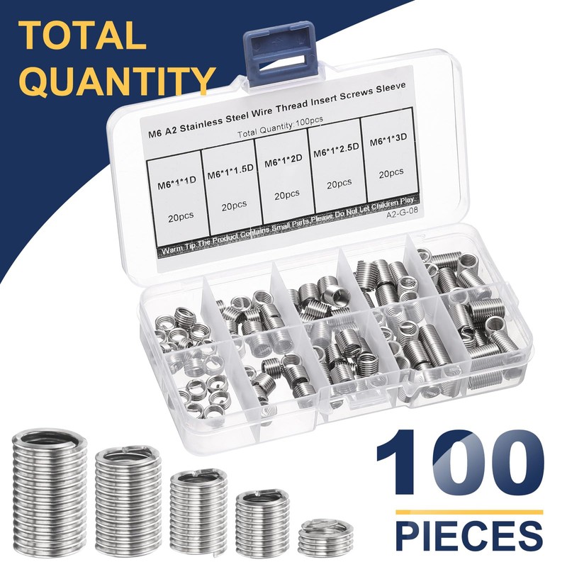 sourcing map 100pcs Wire Thread Insert Kit M6 x 1