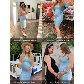KIM S Summer Maternity Dress Blue Maternity Dress Baby Shower Photoshoot Clothes Sleeveless Tank Top Bump Friendly Work Casual Gender Reveal (Sky Blue S)