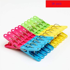 20 Plastic Hanger Clips,Heavy-Duty Outdoor Clothespins, Clothes Pins，Clothespins Colored，Plastic Sealing Clips for Food and Snack Bag, 4 Colors of Pp Material, Handicraft Decorative Pins, Hanging