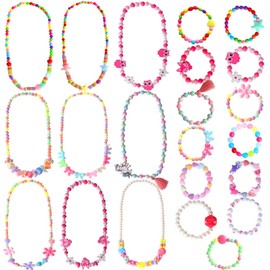 ONESING 22 Pcs Toddler Costume Jewelry Gift Princess Necklace Bracelet Set Girls Play Jewelry Kit Necklace Bracelet for Kids Play Dress Up