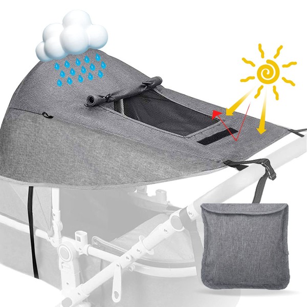 Viilich Pram Sun Shade Cover,Universal Pram Buggy Sunshade with Viewing Window,with UV Protection Cover 50+,Waterproof Rainproof,Baby Stroller Sun Cover for Buggy and Carrycot(Grey)