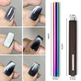 JERCLITY 2 Pieces Cat Eye Magnet for Nails Wooden Handle 3 in 1 Cylindrical Nail Art Magnet Aurora Color Double-Ended Cylindrical Powerful Nail Art Magnet for Cat Eye Gel Polish Nail Art