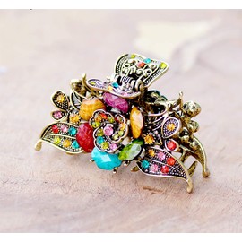 Women Retro Rose Flower Hair Claw Imitation Turquoise Fancy Jaw Clips Pins Fashion Alloy Rhinestone Hair Catch Barrette Hair Updo Grip Hair Accessories (Colorful)