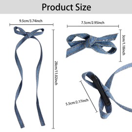HLTOO 4PCS Blue Jeans Hair Bow Clips, Long-tail Ribbon Hair Barrettes with Alligator Clips, for Women and Girls Hair Styling Accessories
