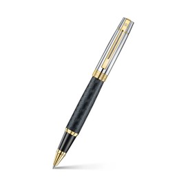 Sheaffer 300 Rollerball Pen| E9347 Engraved Matt Black Barrel and Shiny Chrome Cap with PVD Gold Trims | Premium Rollerball Pen