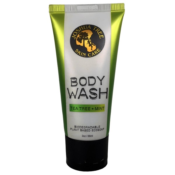 Joshua Tree 3 oz. Body Wash, Shampoo - Biodegradable Plant Based Eco Soap with Organic Ingredients (Tea Tree + Mint)