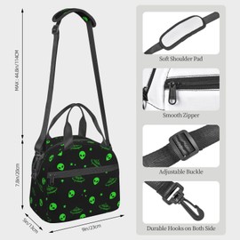 bassyil Galaxy Alien Insulated Lunch Bag Reusable Lunch Box With Adjustable Shoulder Strap Cooler Tote Bag For Men Women