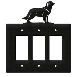 SWEN Products Golden Retriever Metal Wall Plate Cover (Triple Rocker, Black)
