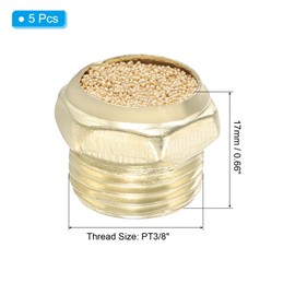 PATIKIL 3/8" PT Brass Pneumatic Silencer 5pcs Flat Sintered Exhaust Air Compressor Silencer Filter Valve Cylinder Oil Tank Air Tool for Solenoid Valve Golden