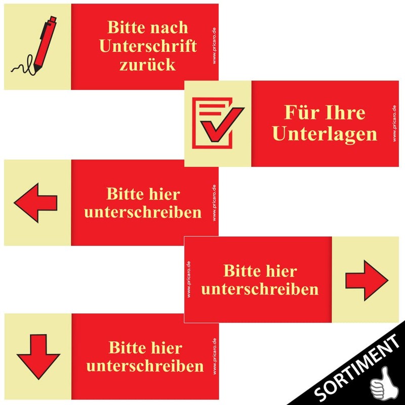 PRICARO Sticky Notes "Bitte hier unterschreiben", Arrow Left, Red, 100