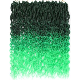 DoeSeor 24 Inch Goddess Locs Crochet Hair 8 Packs New Soft Faux Locs Crochet Braids Deep Wave Pre Looped Hair Extensions for Black Women(T1B/Light Green/8PCS/24inch)