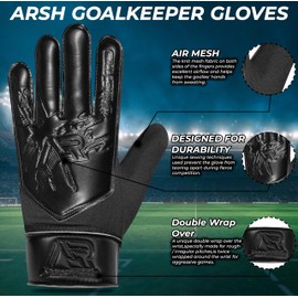 Arsh Sports Goalkeeper Gloves for Kids,Youth and Adult Football Soccer Goalie Gloves with 4-mm Latex Double Wrist Protection (Jet Black, Size 6 Suitable for 13 to 15 Years Old)