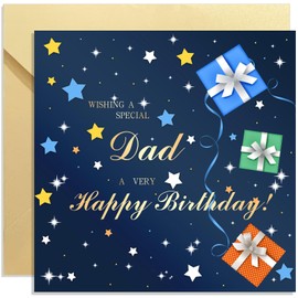 Dad Birthday Card for Him,Birthday Gifts for Dad,Stars Navy Blue Happy Birthday Card for Family,150mm Bday Dad Greeting Card with Envelope,Blank Inside
